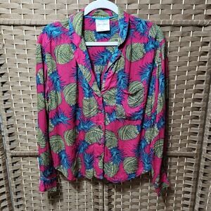 Anthropologie Pink and Green Button Down Shirt